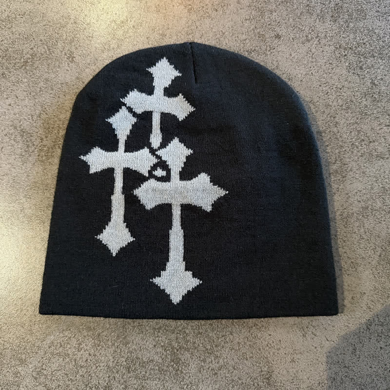 Christianartworkshop Gorro de punto jacquard de triple cruz: emblema de la gracia celestial eterna. - Negro con cruz gris - image 5