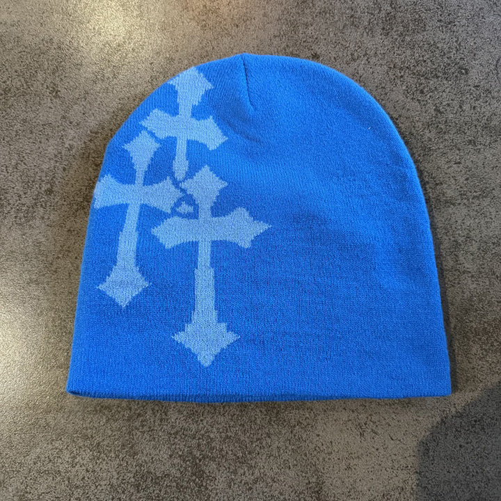 Christianartworkshop Gorro de punto jacquard de triple cruz: emblema de la gracia celestial eterna. - Azul con cruz azul claro - image 14