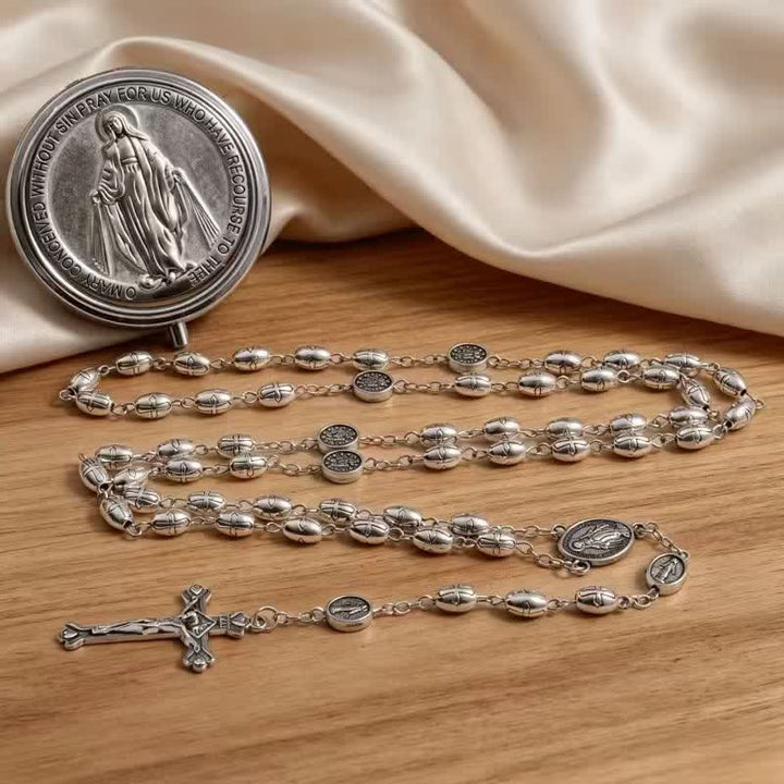 Christianartworkshop Rosario de aleación repujada con la Medalla Milagrosa de Nuestra Señora y el Sagrado Crucifijo. - Nuestra Señora y el Crucifijo - image 0