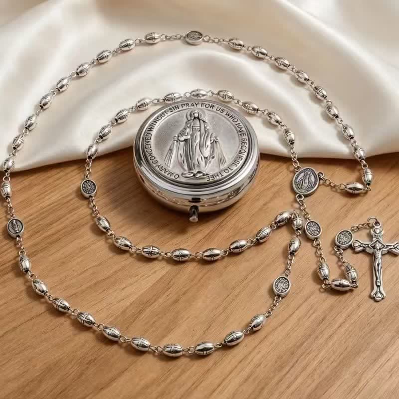 Christianartworkshop Rosario de aleación repujada con la Medalla Milagrosa de Nuestra Señora y el Sagrado Crucifijo. - image 1
