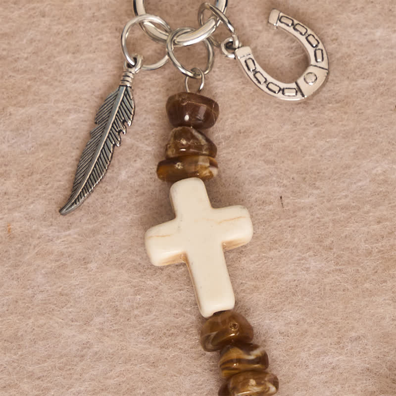 Christianartworkshop Llavero metálico multiusos con dije de silla de montar y brida de caballo con cruz bendecida. - image 7
