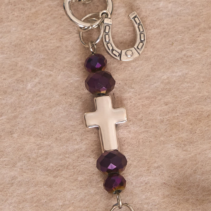 Christianartworkshop Llavero metálico multiusos con dije de silla de montar y brida de caballo con cruz bendecida. - image 9