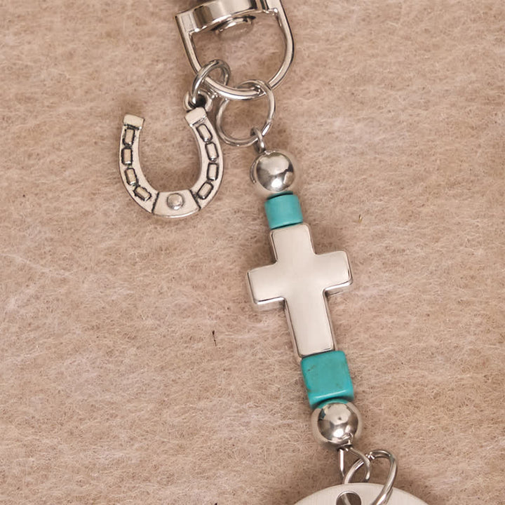 Christianartworkshop Llavero metálico multiusos con dije de silla de montar y brida de caballo con cruz bendecida. - image 15