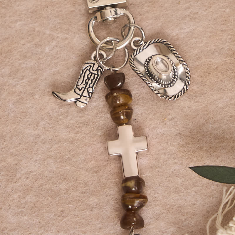 Christianartworkshop Llavero metálico multiusos con dije de silla de montar y brida de caballo con cruz bendecida. - Cruz C - image 4