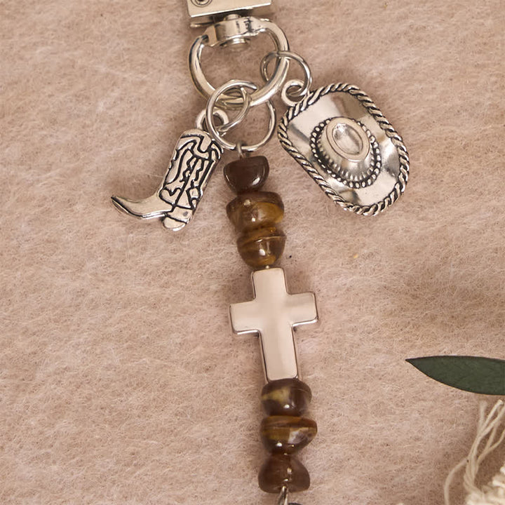 Christianartworkshop Llavero metálico multiusos con dije de silla de montar y brida de caballo con cruz bendecida. - Cruz C - image 4