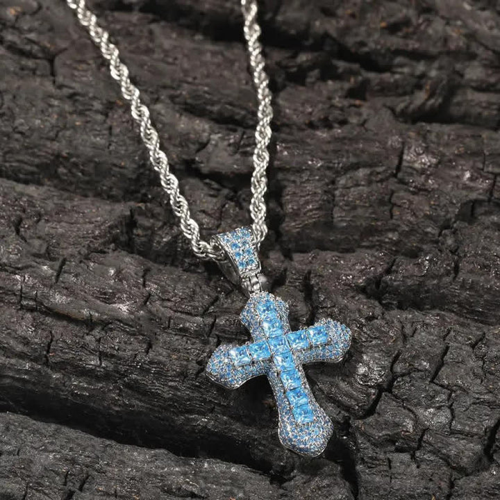 Christianartworkshop Cruz gruesa y brillante con borde festoneado y cadena de cuerda: portadora de una audaz bendición diaria. - Azul - image 0