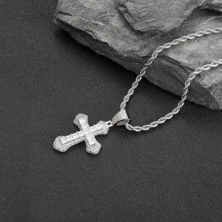 Christianartworkshop Cruz gruesa y brillante con borde festoneado y cadena de cuerda: portadora de una audaz bendición diaria. - Plata - image 7