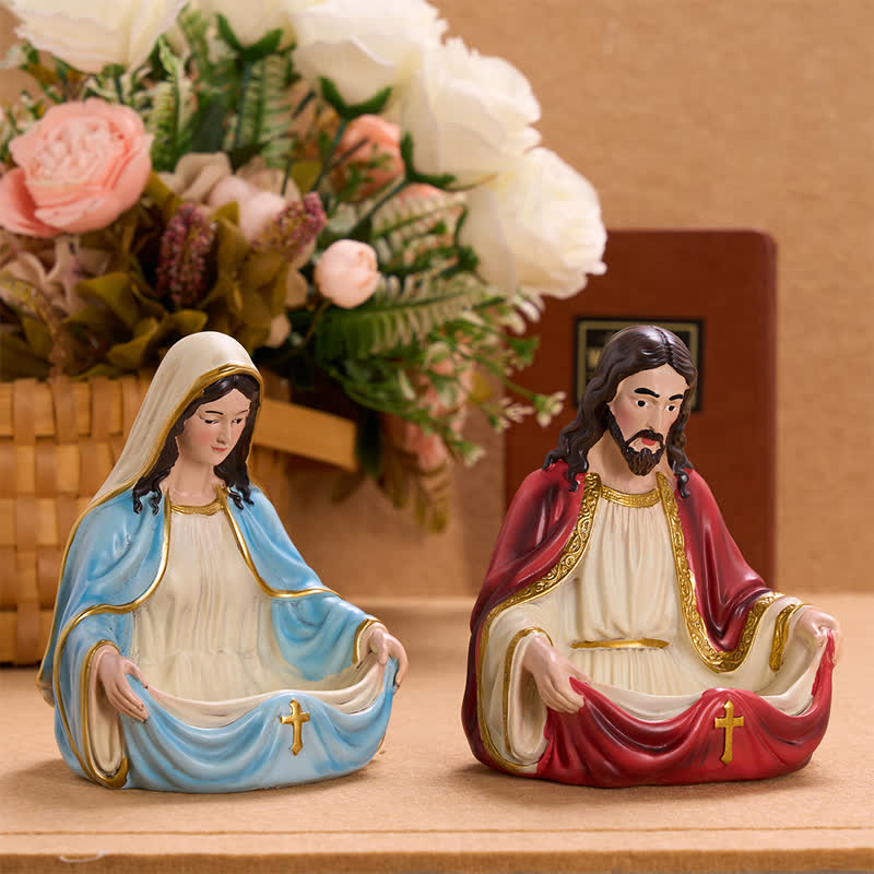 Christianartworkshop Soporte para rosario de resina con figurita de acabado vintage: portador de la calma y la calidez sagrada. - image 0