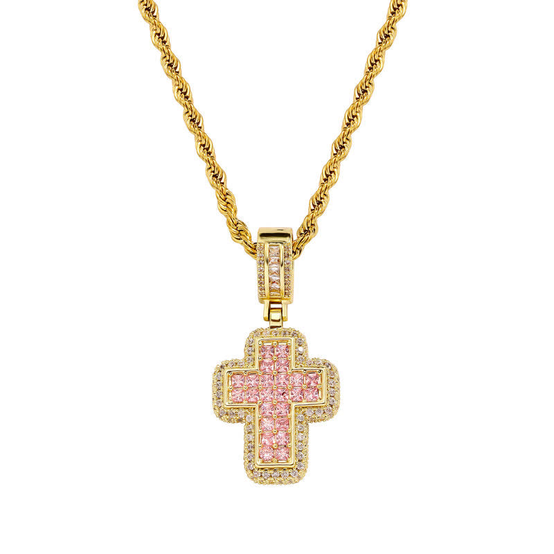 Christianartworkshop Collar con cruz de bloque de gema cuadrado rodeado por un círculo: Insignia de gloriosa fortaleza celestial - Dorado - Rosa - image 9