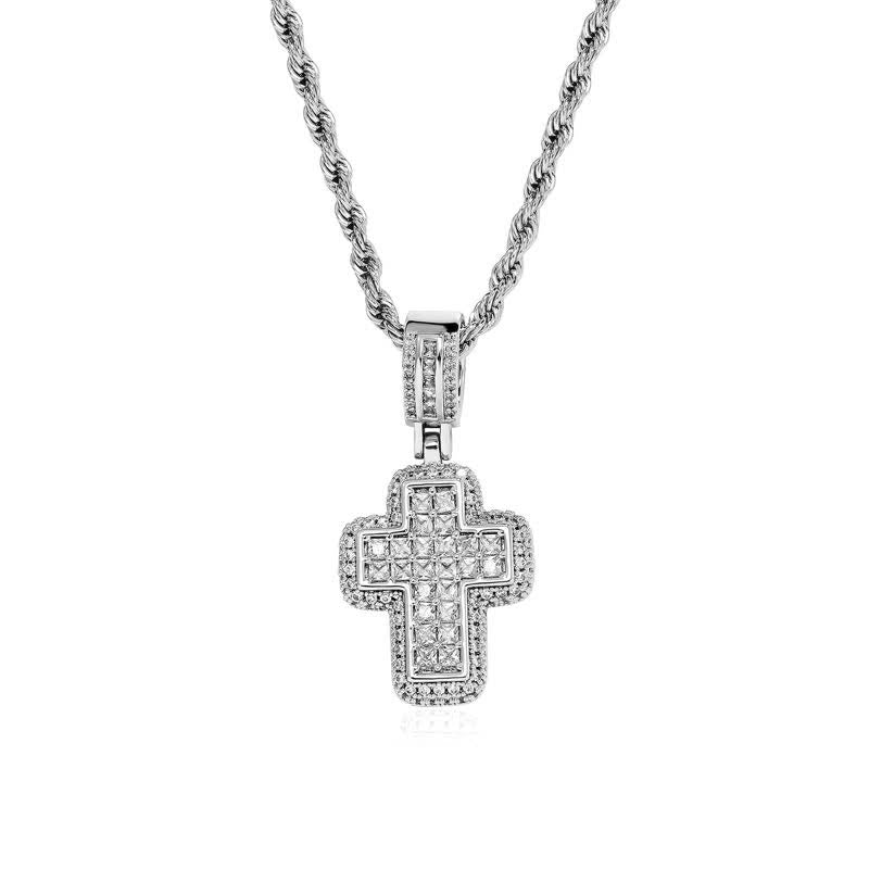 Christianartworkshop Collar con cruz de bloque de gema cuadrado rodeado por un círculo: Insignia de gloriosa fortaleza celestial - Plata - Plata - image 6
