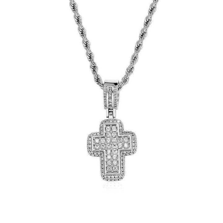 Christianartworkshop Collar con cruz de bloque de gema cuadrado rodeado por un círculo: Insignia de gloriosa fortaleza celestial - Plata - Plata - image 6