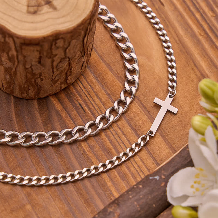Christianartworkshop Conjunto de pulseras de doble cadena con cruz plana y elegante: símbolo de la tranquila guía divina diaria. - image 3