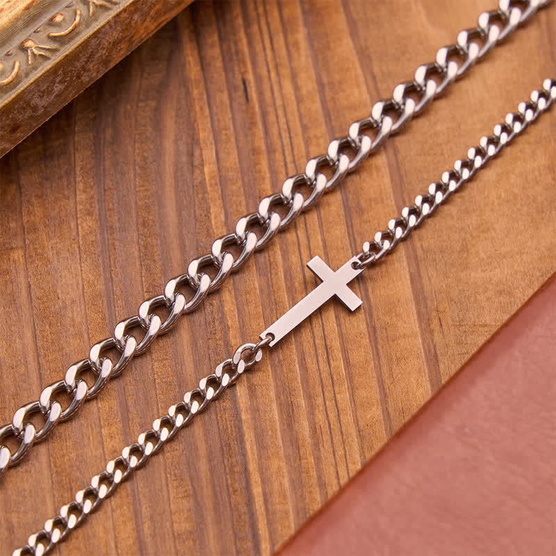 Christianartworkshop Conjunto de pulseras de doble cadena con cruz plana y elegante: símbolo de la tranquila guía divina diaria. - image 2