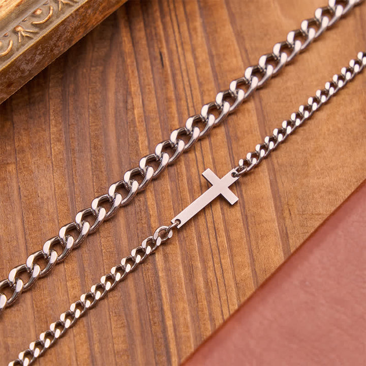 Christianartworkshop Conjunto de pulseras de doble cadena con cruz plana y elegante: símbolo de la tranquila guía divina diaria. - image 2
