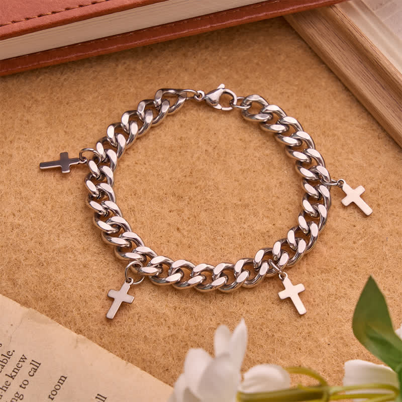 Christianartworkshop Pulsera cubana gruesa y lisa con múltiples cruces: símbolo de la eterna benevolencia celestial. - Cruz B - image 5