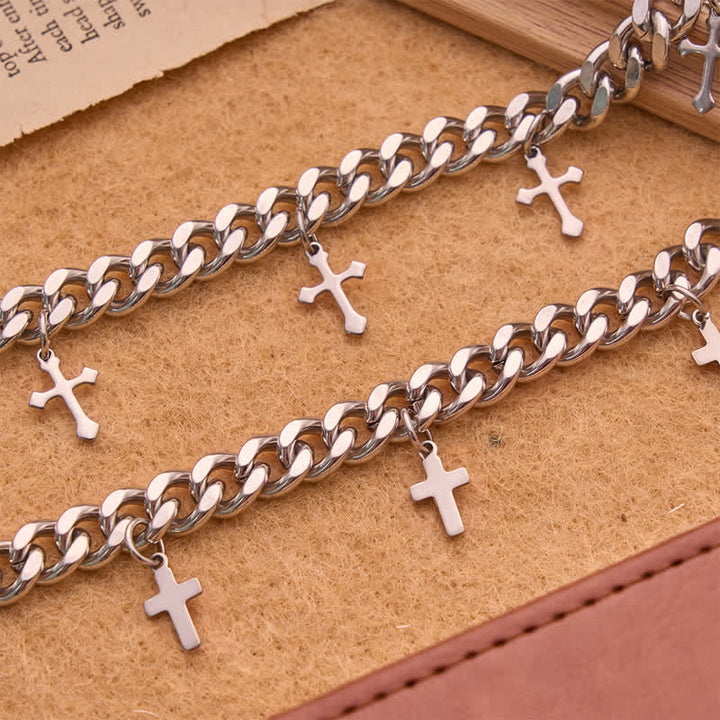 Christianartworkshop Pulsera cubana gruesa y lisa con múltiples cruces: símbolo de la eterna benevolencia celestial. - image 2