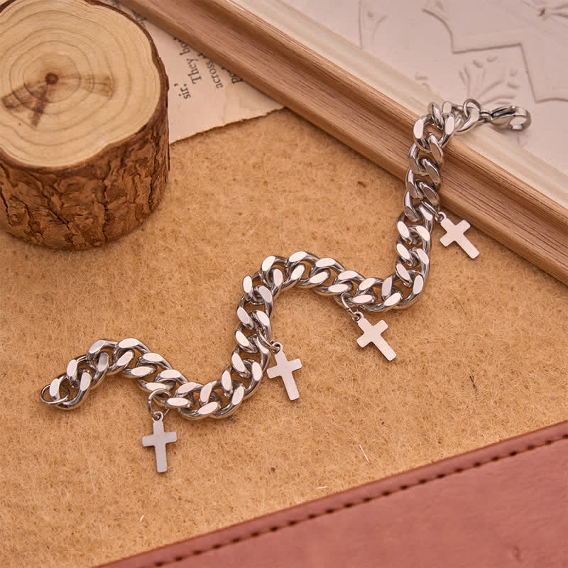 Christianartworkshop Pulsera cubana gruesa y lisa con múltiples cruces: símbolo de la eterna benevolencia celestial. - image 6