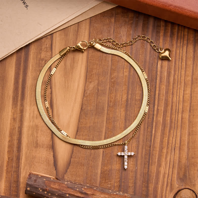 Christianartworkshop Elegante pulsera apilable de doble cadena con cruz: símbolo de tranquilidad y consuelo divino. - image 2