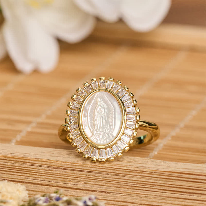 Christianartworkshop Anillo ajustable con halo radiante y retrato de la Virgen María: símbolo de consuelo divino y sereno. - image 4