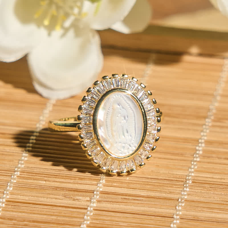 Christianartworkshop Anillo ajustable con halo radiante y retrato de la Virgen María: símbolo de consuelo divino y sereno. - image 3