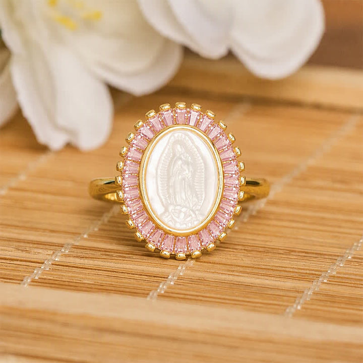Christianartworkshop Anillo ajustable con halo radiante y retrato de la Virgen María: símbolo de consuelo divino y sereno. - Rosa (Apto para tallas estadounidenses 6-9) - image 8
