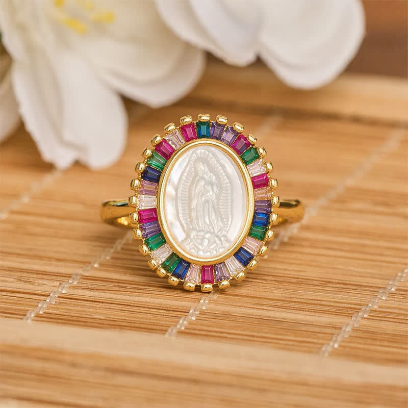 Christianartworkshop Anillo ajustable con halo radiante y retrato de la Virgen María: símbolo de consuelo divino y sereno. - Multicolor (Apto para tallas estadounidenses 6-9) - image 9
