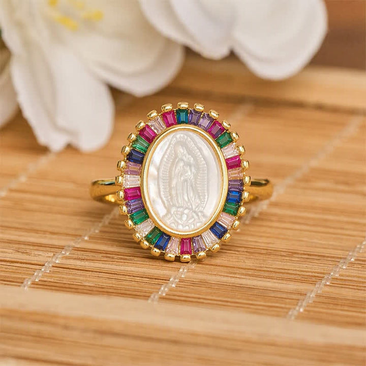 Christianartworkshop Anillo ajustable con halo radiante y retrato de la Virgen María: símbolo de consuelo divino y sereno. - Multicolor (Apto para tallas estadounidenses 6-9) - image 9