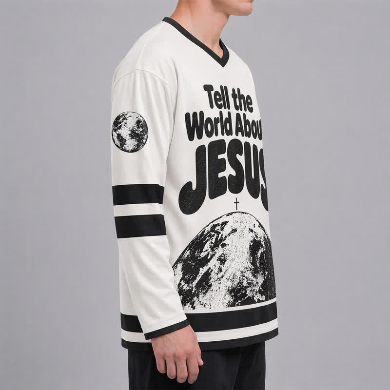 Christianartworkshop Camiseta de hockey en blanco y negro "Cuéntale al mundo sobre Jesús" - image 5