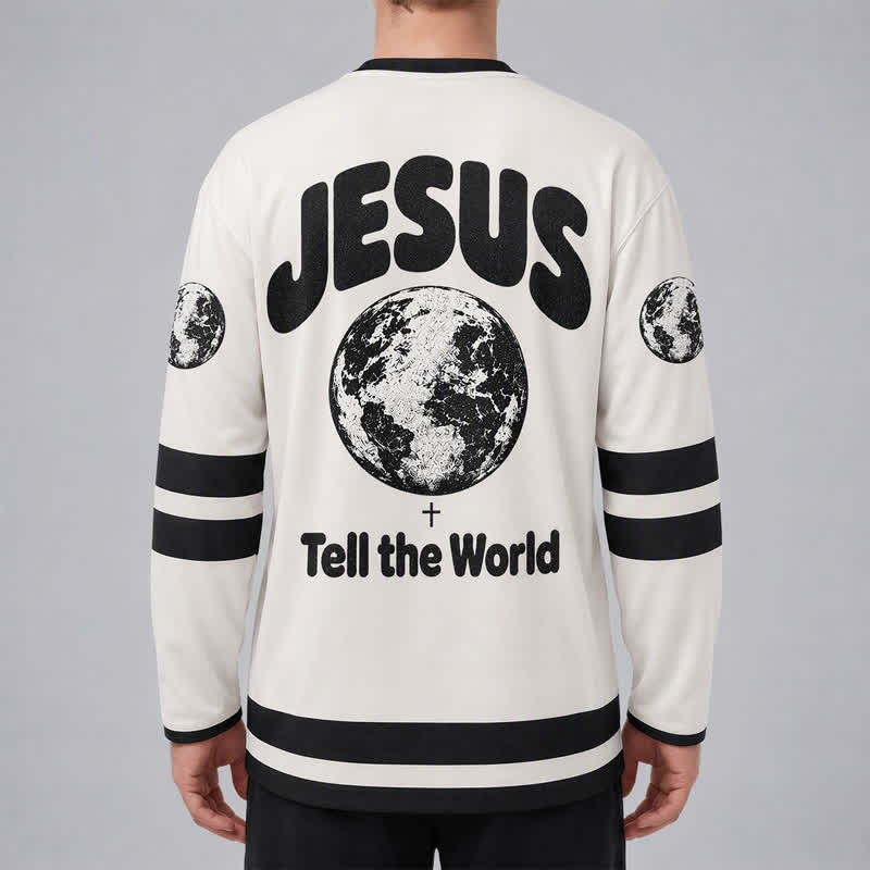 Christianartworkshop Camiseta de hockey en blanco y negro "Cuéntale al mundo sobre Jesús" - image 4