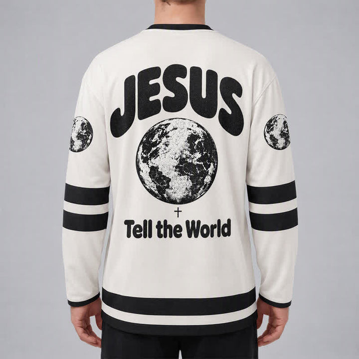 Christianartworkshop Camiseta de hockey en blanco y negro "Cuéntale al mundo sobre Jesús" - image 4