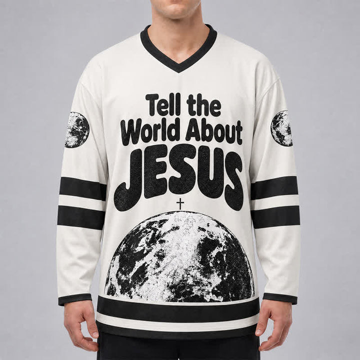Christianartworkshop Camiseta de hockey en blanco y negro "Cuéntale al mundo sobre Jesús" - image 3