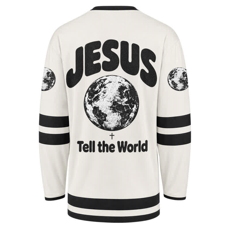 Christianartworkshop Camiseta de hockey en blanco y negro "Cuéntale al mundo sobre Jesús" - image 2