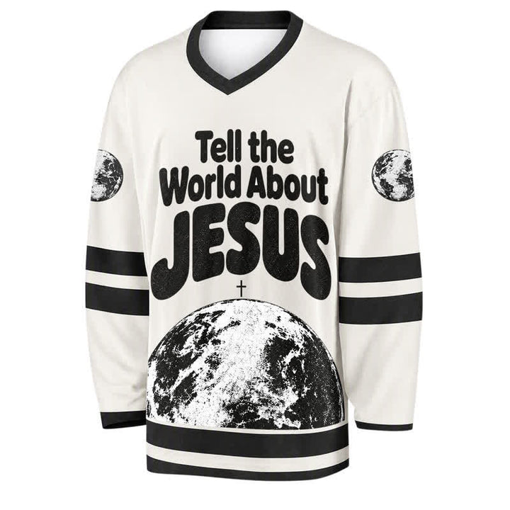 Christianartworkshop Camiseta de hockey en blanco y negro "Cuéntale al mundo sobre Jesús" - image 1