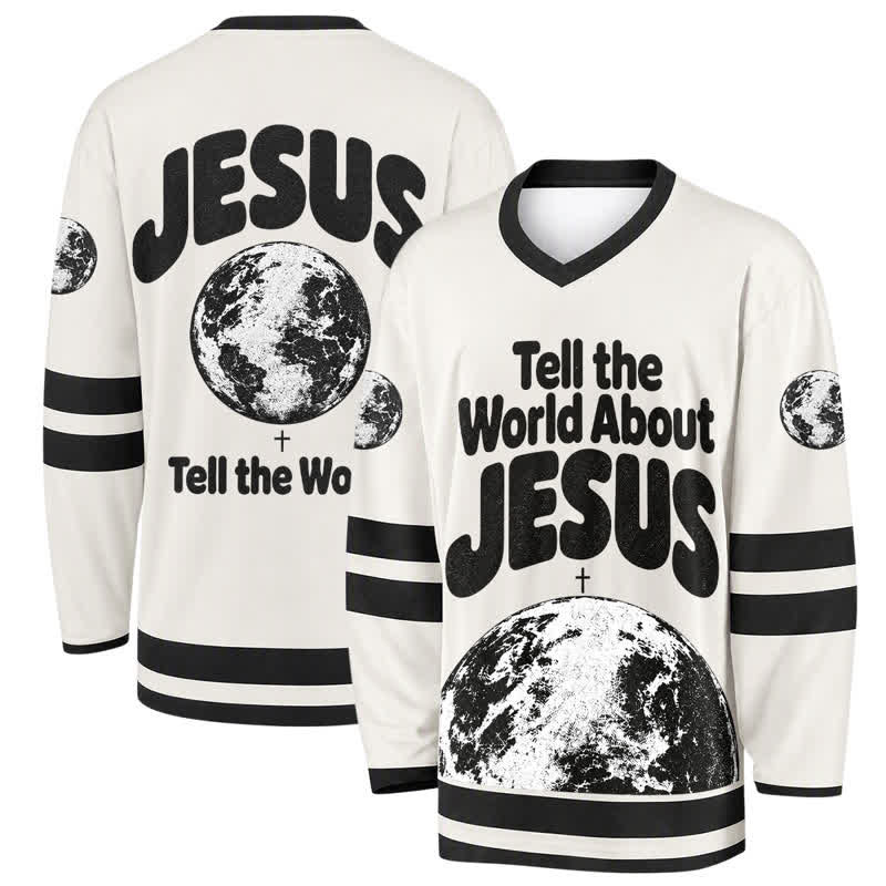Christianartworkshop Camiseta de hockey en blanco y negro "Cuéntale al mundo sobre Jesús" - 5XL - image 0