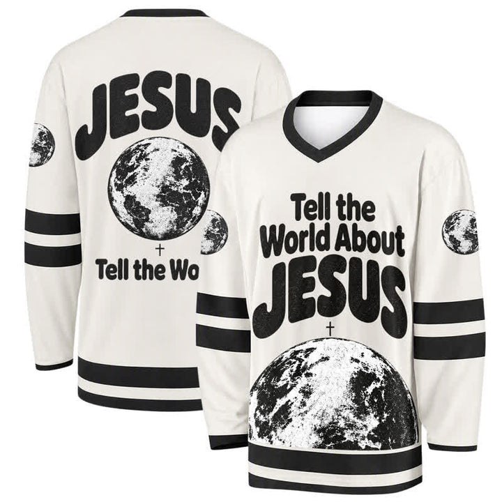 Christianartworkshop Camiseta de hockey en blanco y negro "Cuéntale al mundo sobre Jesús" - 5XL - image 0