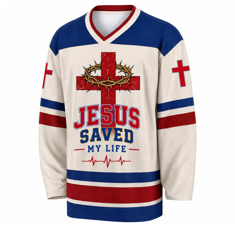 Christianartworkshop Camiseta de hockey con rayas vintage "Jesús me salvó la vida" - image 1