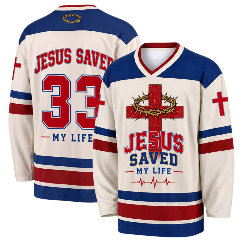 Christianartworkshop Camiseta de hockey con rayas vintage "Jesús me salvó la vida" - 5XL - image 0