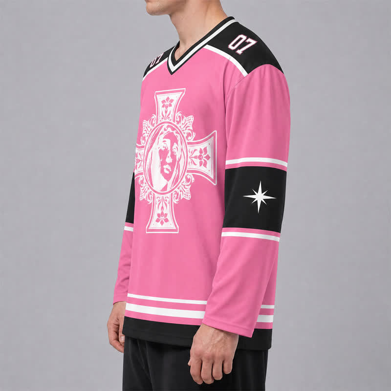 Christianartworkshop Dios te bendiga Camiseta de hockey de manga larga con cruz rosa - image 6