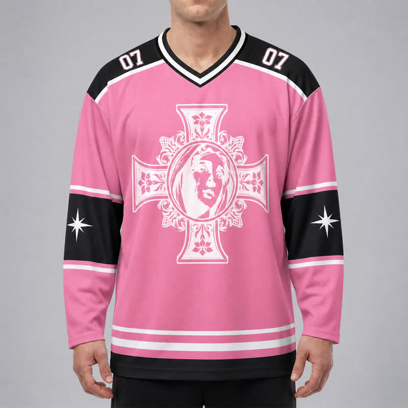 Christianartworkshop Dios te bendiga Camiseta de hockey de manga larga con cruz rosa - image 3