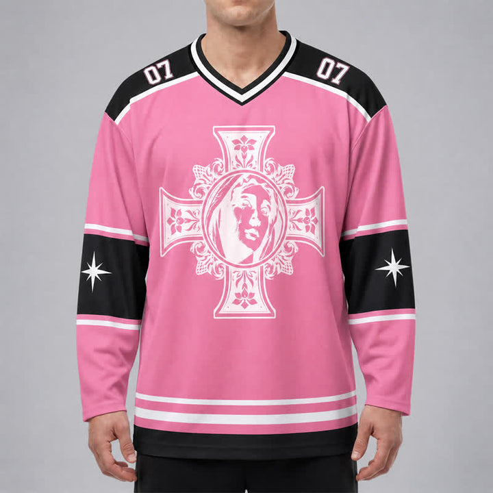 Christianartworkshop Dios te bendiga Camiseta de hockey de manga larga con cruz rosa - image 3