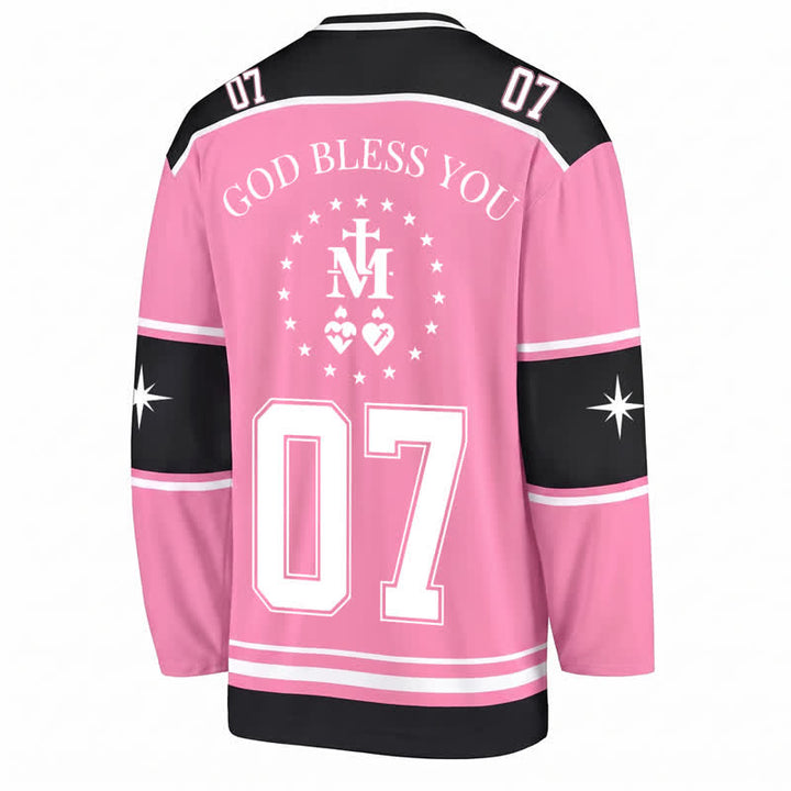 Christianartworkshop Dios te bendiga Camiseta de hockey de manga larga con cruz rosa - image 2