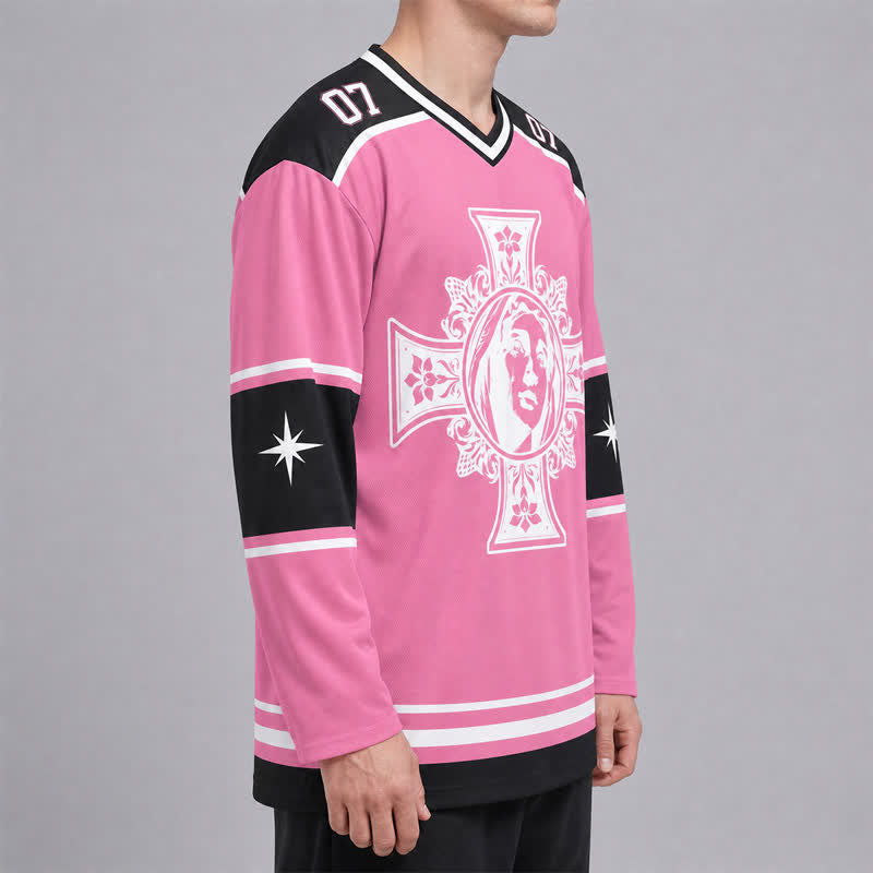 Christianartworkshop Dios te bendiga Camiseta de hockey de manga larga con cruz rosa - image 5