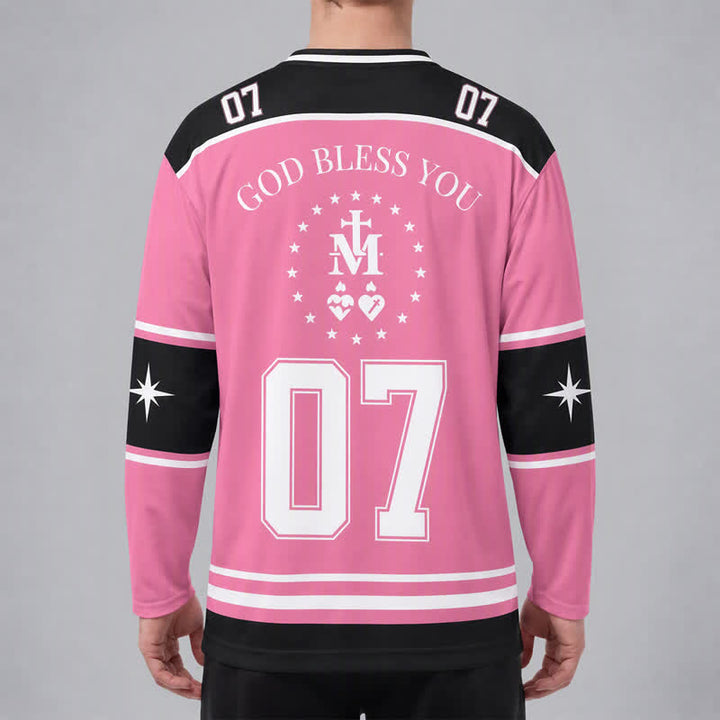 Christianartworkshop Dios te bendiga Camiseta de hockey de manga larga con cruz rosa - image 4