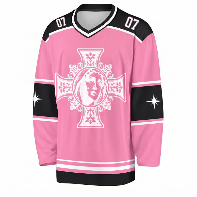 Christianartworkshop Dios te bendiga Camiseta de hockey de manga larga con cruz rosa - image 1