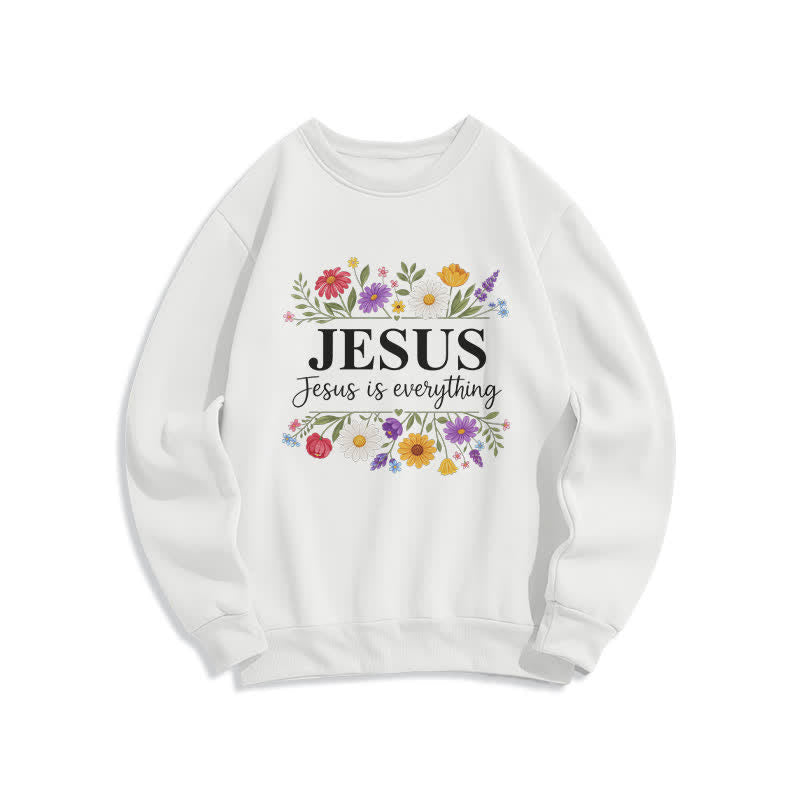 Christianartworkshop Sudadera de cuello redondo con estampado floral "Jesús lo es todo" - Blanco - 2XL - image 1