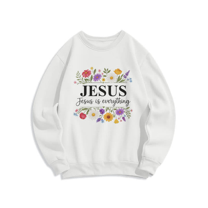 Christianartworkshop Sudadera de cuello redondo con estampado floral "Jesús lo es todo" - Blanco - 2XL - image 1