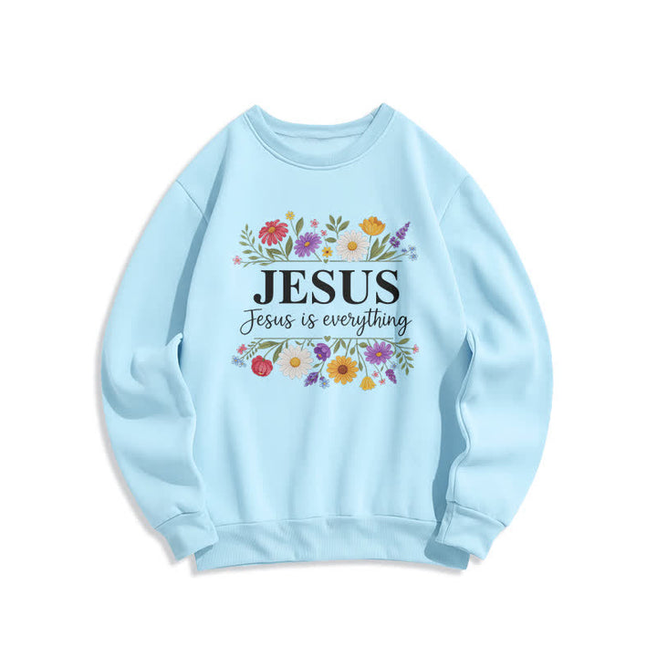 Christianartworkshop Sudadera de cuello redondo con estampado floral "Jesús lo es todo" - Azul - 2XL - image 0