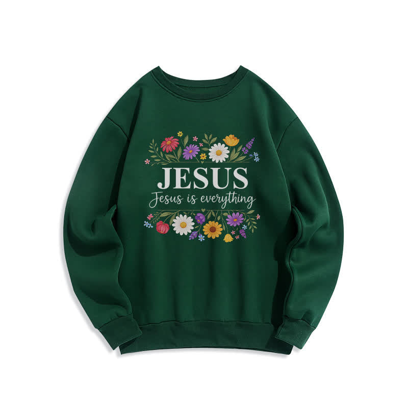 Christianartworkshop Sudadera de cuello redondo con estampado floral "Jesús lo es todo" - Verde - 2XL - image 4