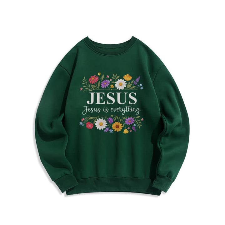 Christianartworkshop Sudadera de cuello redondo con estampado floral "Jesús lo es todo" - Verde - 2XL - image 4