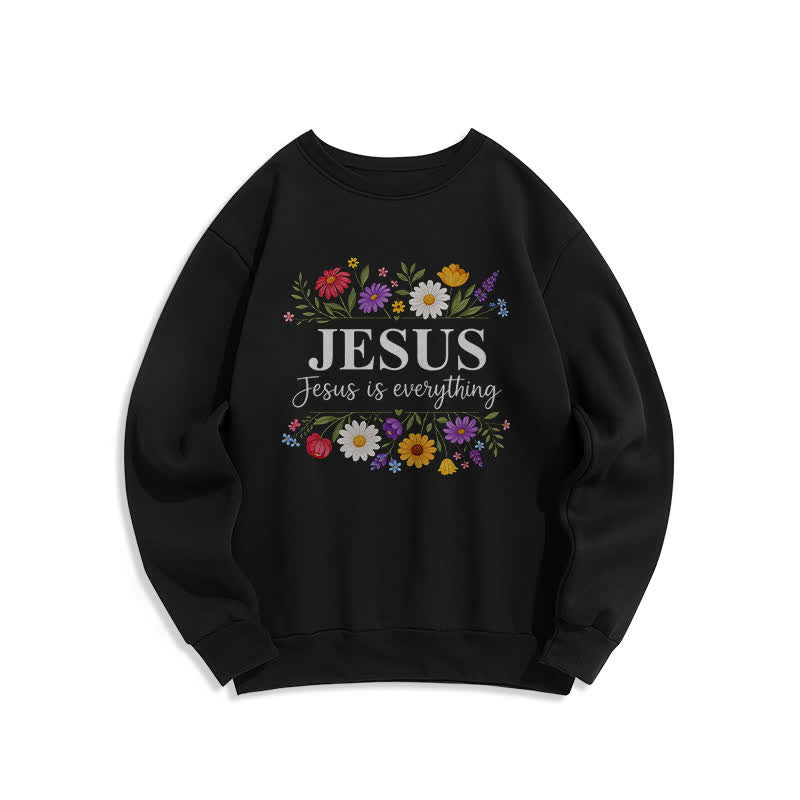 Christianartworkshop Sudadera de cuello redondo con estampado floral "Jesús lo es todo" - Negro - 2XL - image 5